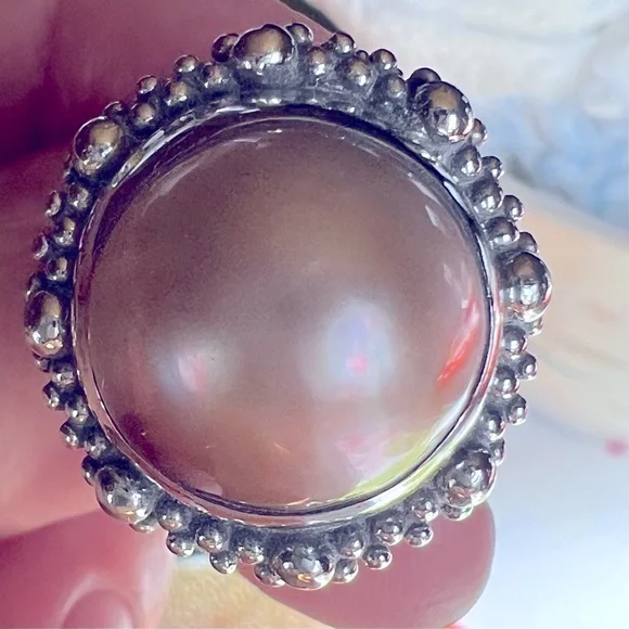 Stephen Dweck Mabe Pearl Ring SS Sz 7 Signed 925 Has 1 Minor Crack Still Gour!! - Picture 13 of 16